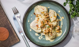 Pelmeni with wild boar meat and Chanterelle mushrooms